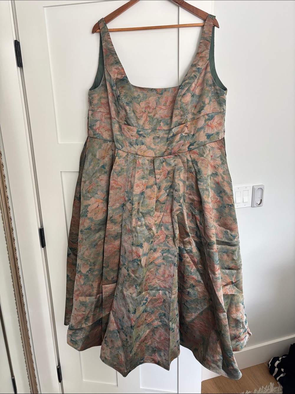 Azazie Atelier Sleeveless Square Neck Floral Tea Length Dress